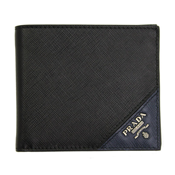 Prada Blue Leather NEROBALTICO Navy Wallet Black Bifold SAFFIANO - Picture 1 of 4